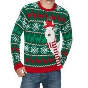 33 Degrees Sz XL Llama 3D Red Ugly & Cute Christmas Sweater